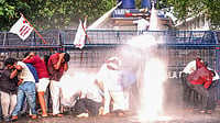 Photo: PTI : PM SHRI Protest Turns Tense as Police Use Water Cannons on CPI Activists Near Kerala Assembly