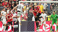 (AP Photo/Abbie Parr) : New Zealand's Finn Surman (16) scores the opening goal during the World Cup Group G soccer match between New Zealand and Egypt in Vancouver, British Columbia, Sunday, June 21, 2026