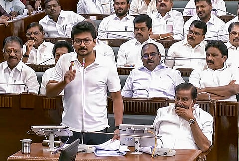 Tamil Nadu Assembly LoP and DMK MLA Udhayanidhi Stalin speaks during the state Legislative Assembly session, in Chennai, Monday, June 22, 2026. 