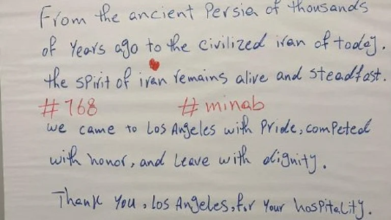 A handwritten message left by the Iranian national soccer team thanking Los Angeles for its hospitality during the 2026 FIFA World Cup - AP
