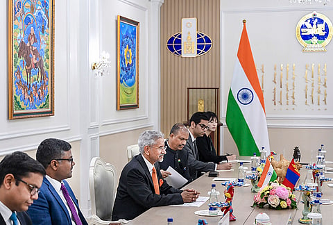 Union External Affairs Minister S Jaishankar during a meeting with his Mongolian counterpart Battsetseg Batmunkh, unseen, in Ulaanbaatar, Mongolia. 