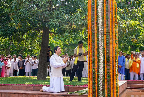 BJP leader Varun Gandhi pays tribute to Sanjay Gandhi on his death anniversary, in New Delhi.