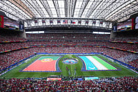 Portugal Vs Uzbekistan, FIFA World Cup 2026: See Best Photos From Group K Fixture At Houston Stadium AP/Karen Warren : Flags for Portugal and Uzbekistan are displayed ahead of the World Cup Group K soccer match between Portugal and Uzbekistan.