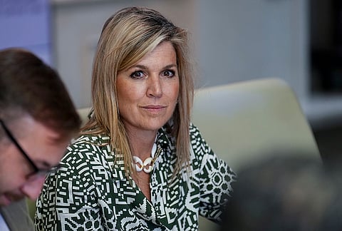 Netherlands Queen and UN Secretary-General's Special Advocate for Financial Health (UNSGSA), Maxima interacts with SalarySe senior leaders and healthcare professionals during her visit to HCG Cancer Centre at Colaba, in Mumbai, Maharashtra.