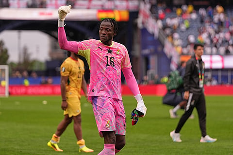 Ghana goalkeeper Benjamin Asare (16) reacts after the World Cup Group L soccer match between England and Ghana in Foxborough.