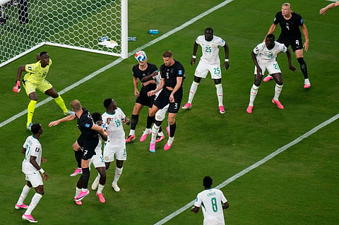 Kristoffer Ajer meets a ball from a corner during the Norway vs Senegal match.