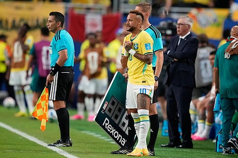 Brazil's Neymar (10) prepares to take the field during the World Cup Group C soccer match between Scotland and Brazil in Miami Gardens, Fla., Wednesday, June 24, 2026. 