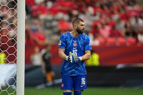 Canada goalkeeper Maxime Crepeau (16) reacts after giving up a goal during the World Cup Group B soccer match against Switzerland in Vancouver, British Columbia, Wednesday, June 24, 2026.