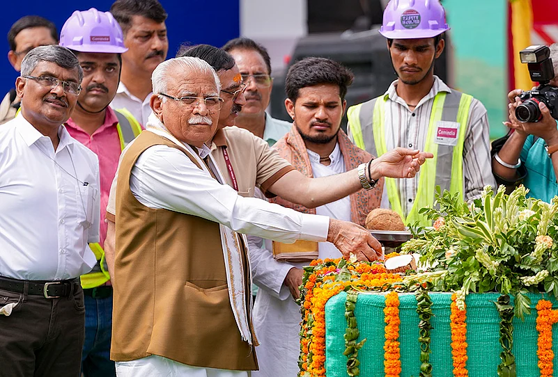 Manohar Lal Khattar during Central Vista Metro corridor project