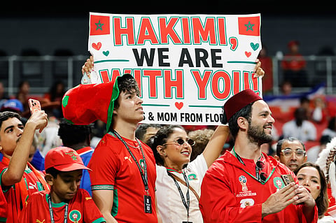 Morocco fans watch warmups before the World Cup Group C soccer match between Morocco and Haiti in Atlanta, Wednesday, June 24, 2026.