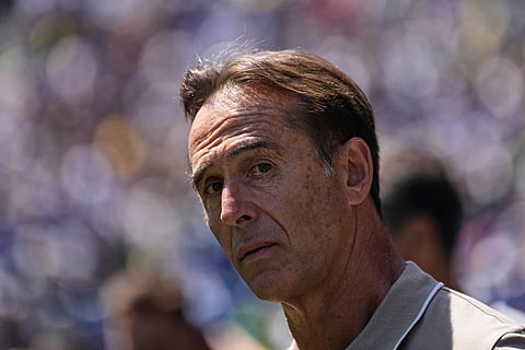 Qatar head coach Julen Lopetegui looks on ahead of the World Cup Group B soccer match against Bosnia in Seattle, Wednesday, June 24, 2026.