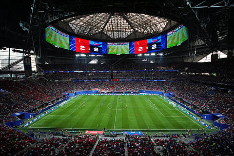 Teams play during the World Cup Group C soccer match between Morocco and Haiti in Atlanta, Wednesday, June 24, 2026.