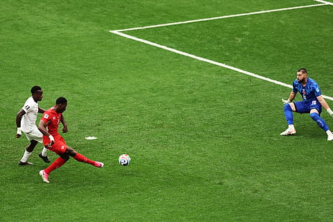 Switzerland's Breel Embolo (7) takes a shot on Canada goalkeeper Maxime Crepeau (16) during the World Cup Group B soccer match between Switzerland and Canada in Vancouver, British Columbia, Wednesday, June 24, 2026.