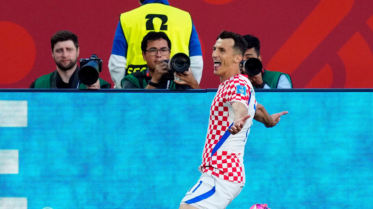 Croatia's Ante Budimir (11) celebrates a goal against Panama during the second half of a World Cup Group L soccer match, in Toronto, on Tuesday, June 23, 2026. - (Frank Gunn/The Canadian Press via AP)