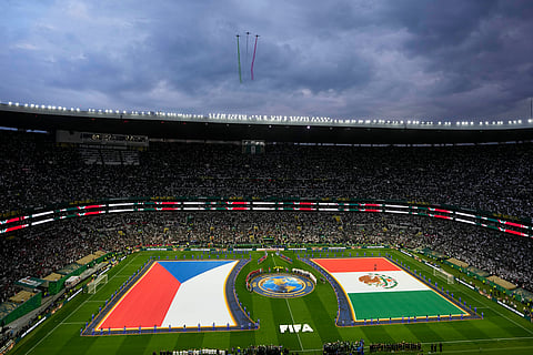 General view during the pregame ceremony before the World Cup Group A soccer match between Czechia and Mexico in Mexico City, Wednesday, June 24, 2026.
