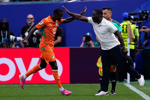 Ivory Coast's Nicolas Pepe (19) celebrates after scoring during the World Cup Group E soccer match between Curacao and Ivory Coast in Philadelphia, Thursday, June 25, 2026.