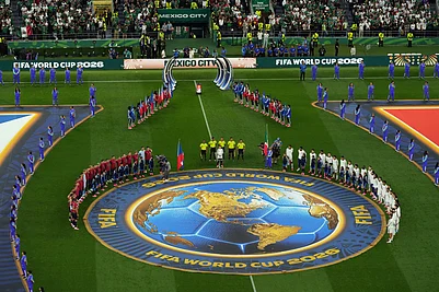 (AP Photo/Eduardo Verdugo) : General view during the pregame ceremony before the World Cup Group A soccer match between Czechia and Mexico in Mexico City, Wednesday, June 24, 2026.