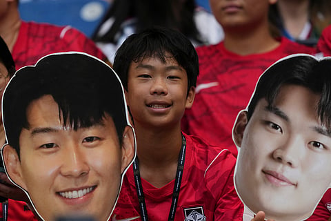 A South Korean soccer fan ahead of the World Cup Group A soccer match between South Africa and South Korea in Guadalupe, near Monterrey, Mexico, Wednesday, June 24, 2026.