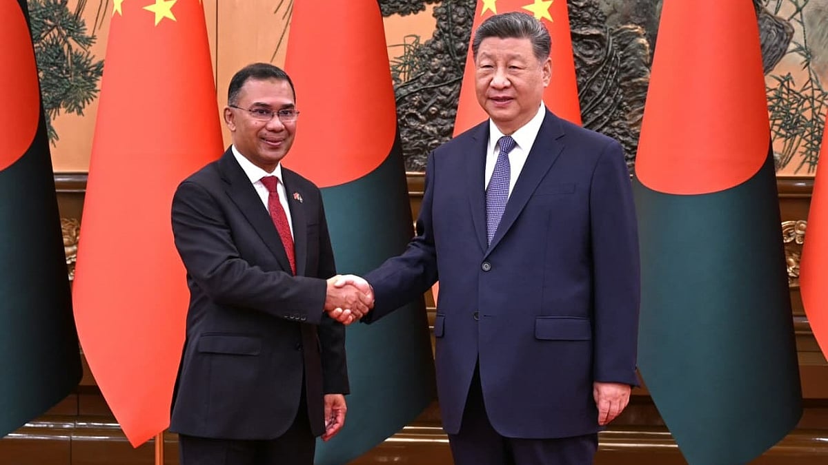 Prime Minister Tarique Rahman held a bilateral meeting with President Xi Jinping at the Great Hall of the People in Beijing - X/@bdbnp78