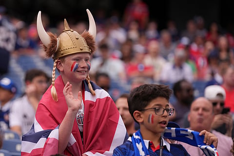 Norwegian fans pose before the World Cup Group I soccer match between Norway and France in Foxborough, Mass., near Boston