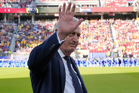 Paraguay head coach Gustavo Alfaro waves ahead of the World Cup Group D soccer match between Paraguay and Australia in Santa Clara, Calif., near San Francisco, Thursday, June 25, 2026.