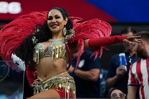 A fan cheers prior to the World Cup Group D soccer match between Turkey and the United States in Inglewood, Calif., near Los Angeles, Thursday, June 25, 2026.