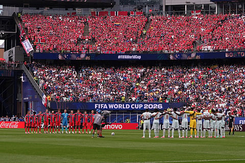 Norway fan cheer before the World Cup Group I soccer match between Norway and France in Foxborough, Mass