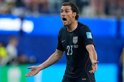 United States' Joe Scally (23) reacts during the World Cup Group D soccer match between Turkey and the United States in Inglewood, Calif., near Los Angeles, Thursday, June 25, 2026.