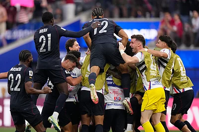 (AP Photo/Mark J. Terrill) : United States players celebrate after Auston Trusty scored their opening goal against Turkey during a World Cup Group D soccer match in Inglewood, Calif., near Los Angeles, Thursday, June 25, 2026.