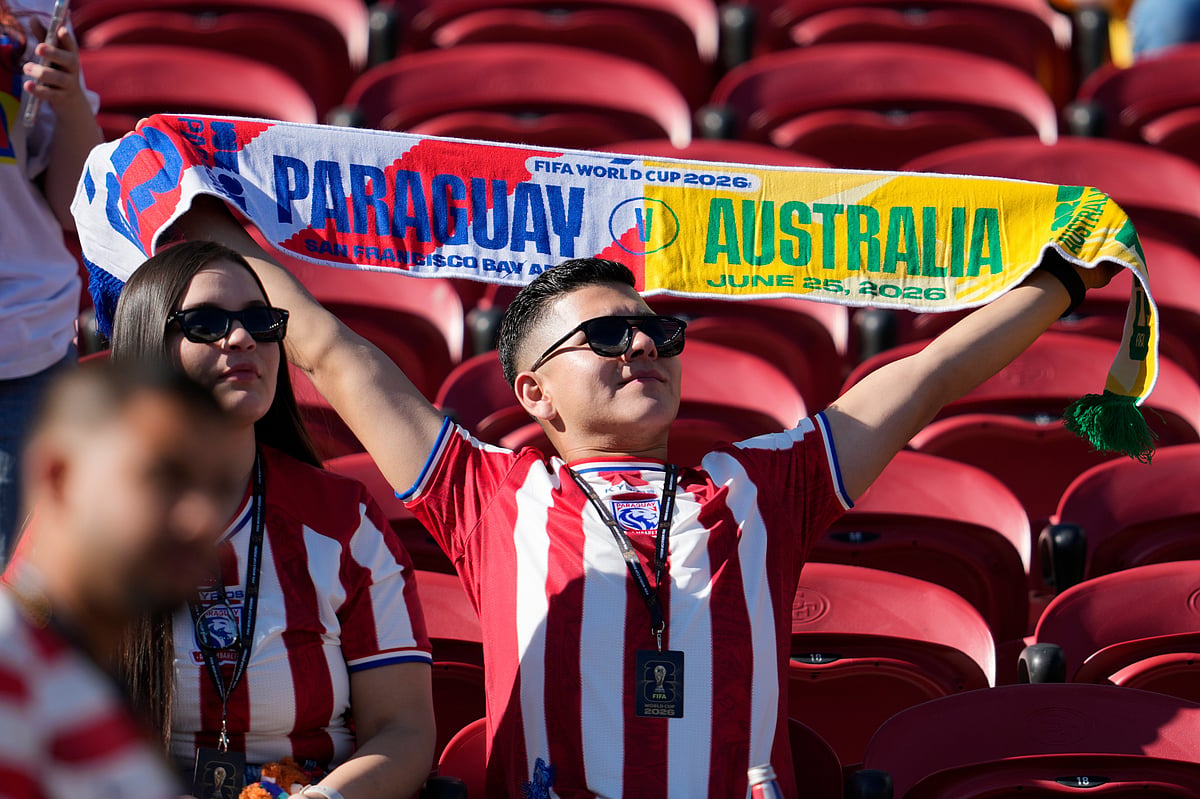 A fan reacts before the start of the World Cup Group D soccer match between Paraguay and Australia in Santa Clara, Calif., near San Francisco, Thursday, June 25, 2026 - (AP Photo/Eugene Hoshiko)