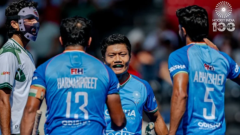 India beat Pakistan in last their last match of the FIH Men's Pro Hockey League in London on Friday, June 26. - X/Hockey India