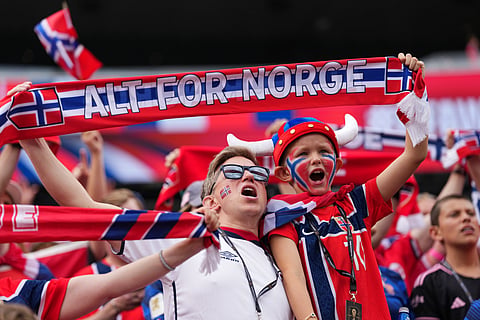Nprwegian fans cheer before the World Cup Group I soccer match between Norway and France in Foxborough, Mass