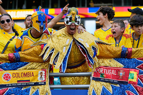 Colombian fans react ahead of the World Cup Group K soccer match between Colombia and Portugal in Miami Gardens