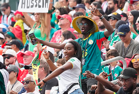 Senegal fans celebrate during the World Cup Group I soccer match between Senegal and Iraq in Toronto.