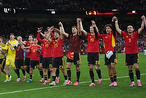 | Photo: Darryl Dyck/The Canadian Press via AP : Belgium celebrates the win over New Zealand after their World Cup Group G soccer match in Vancouver, British Columbia.