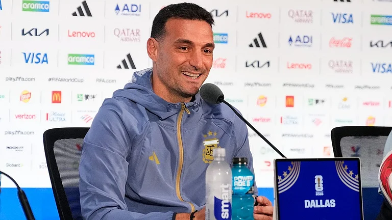Argentina head coach Lionel Scaloni responds to a question during a news conference in Arlington, Texas, Friday, June 26, 2026, ahead of his team's World Cup Group J soccer match against Jordan. - AP Photo/Tony Gutierrez