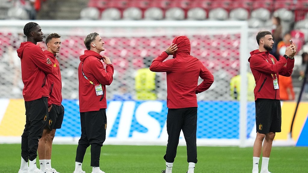 Belgium players inspect the pitch ahead of the World Cup Group G soccer match between New Zealand and Belgium in Vancouver, British Columbia, Friday, June 26, 2026. - AP Photo/Abbie Parr