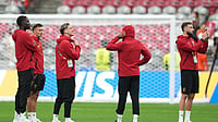 AP Photo/Abbie Parr : Belgium players inspect the pitch ahead of the World Cup Group G soccer match between New Zealand and Belgium in Vancouver, British Columbia, Friday, June 26, 2026.