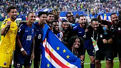 Cape Verde players celebrate their 0-0 draw with Saudi Arabia after the World Cup Group H soccer match in Houston, Friday, June 26, 2026 - AP Photo/David J. Phillip