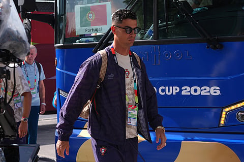 Portugal's Cristiano Ronaldo (7) arrives before the World Cup Group K soccer match between Colombia and Portugal in Miami Gardens