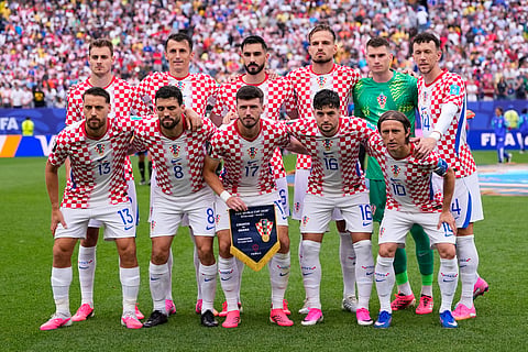 Croatia players line up during the World Cup Group L soccer match between Croatia and Ghana in Philadelphia, Saturday, June 27, 2026.