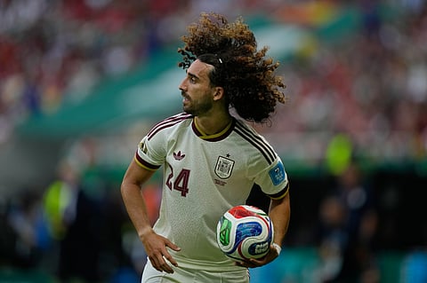 Spain's Marc Cucurella prepares for a throw-in during the World Cup Group H soccer match 