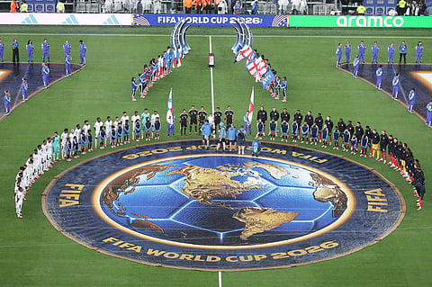 Teams line up ahead of the World Cup Group L soccer match between Panama and England in East Rutherford