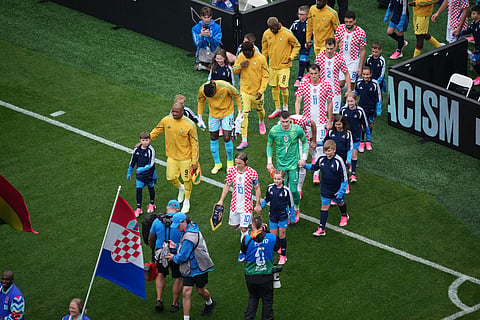 Players take the field before during the World Cup Group L soccer match between Croatia and Ghana in Philadelphia, Saturday, June 27, 2026.