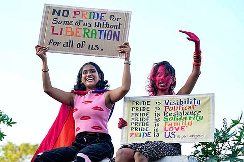 Members of the LGBTQIA+ community participate in the annual rainbow pride march, in Chennai, Tamil Nadu.