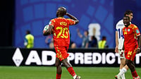 DR Congo 1-1 Uzbekistan Live Score, FIFA World Cup 2026: Leopards Roar Back As Wissa Penalty Levels The Score (AP Photo/Erik S. Lesser) : Congo's Yoane Wissa (20) celebrates their first goal on a penalty kick during the World Cup Group K soccer match between DR Congo and Uzbekistan in Atlanta, Saturday, June 27, 2026.