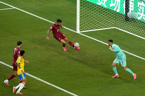 Portugal's Ruben Neves (21) clears the ball during the World Cup Group K soccer match between Colombia and Portugal in Miami Garden