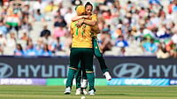 SA-W Vs BAN-W Toss Update, ICC Women's T20 World Cup 2026: Bangladesh Batting First - Check Playing XIs | Photo: Nigel French/PA via AP : South Africa's Shabnim Ismail (right) celebrates taking the wicket of India's Harmanpreet Kaur during the ICC Women's T20 World Cup match between India and South Africa, at Emirates Old Trafford, Manchester, England.