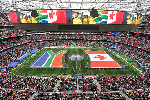 General view during the pre game ceremony before the World Cup round of 32 soccer match between Canada and South Africa 