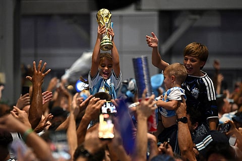 Fans celebrate after the World Cup Group J soccer match between Jordan and Argentina in Arlington, Texas, near Dallas, Saturday, June 27, 2026.